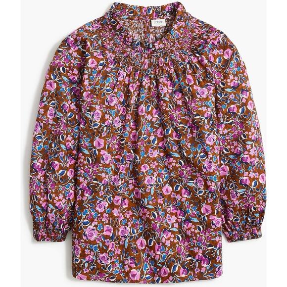 NWT J. Crew Factory Warm Chicory Floral Printed Smocked Neck Top - Picture 1 of 6